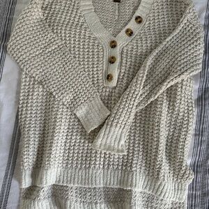 Free People Cream V-Neck Sweater